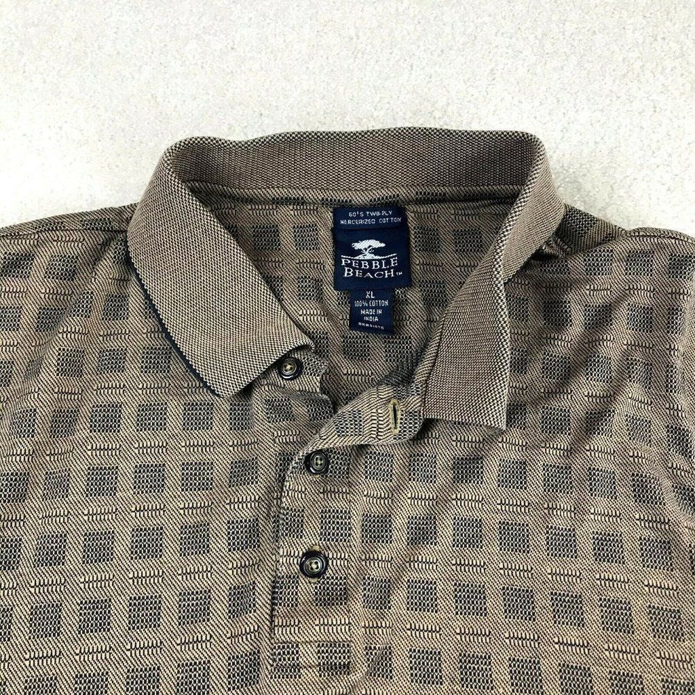 Pebble Beach Polo Shirt Mens XL Brown Checkered Short Sleeve Pullover 3 Button - Picture 6 of 7